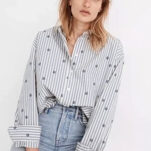 Madewell Floral Striped Button Down Shirt
